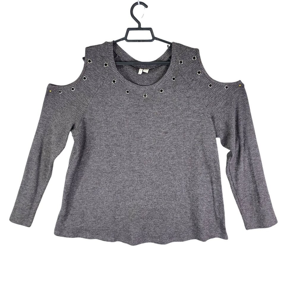 Womens Gray Cato Cold Shoulder Top Blouse Grommet Detail Long Sleeve Size 18/20W